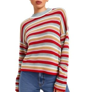 Abound Pullover Size XS Multicolor Pink Lavender Striped Crew Neck Knit Cozy NEW